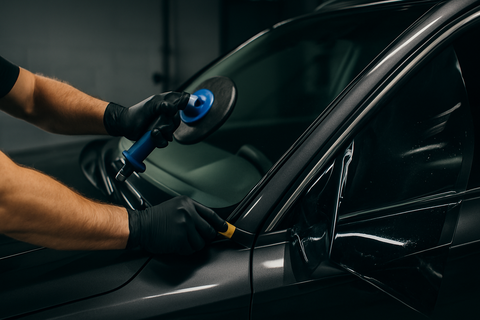 A-1 Auto Glass technician replacing a windshield in Temecula